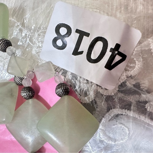 Elegant Green Serpentine and Quartz Natural Gemstones Stone Necklace 4018 P - Picture 5 of 9